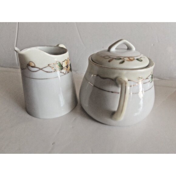 Nippon Hand-Painted Floral with Gold Trim Sugar Bowl & Creamer Set - Picture 4 of 13
